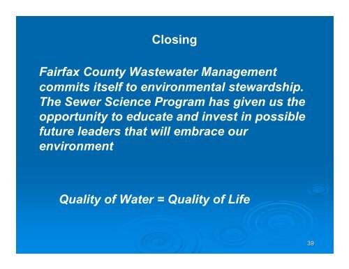 Why Sewer Science in Fairfax County? - Virginia Water Environment ...