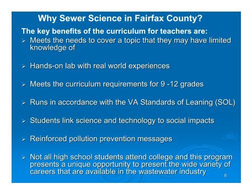 Why Sewer Science in Fairfax County? - Virginia Water Environment ...