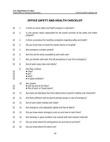 What should be included on an office safety checklist?