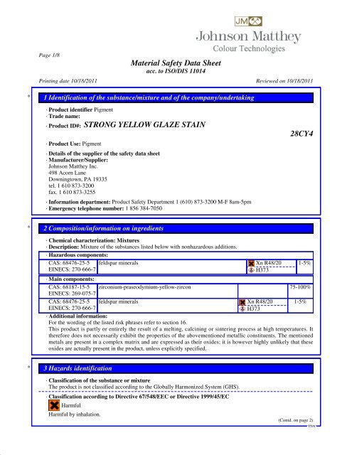 Material Safety Data Sheet Â· Product ID#: STRONG YELLOW GLAZE ...