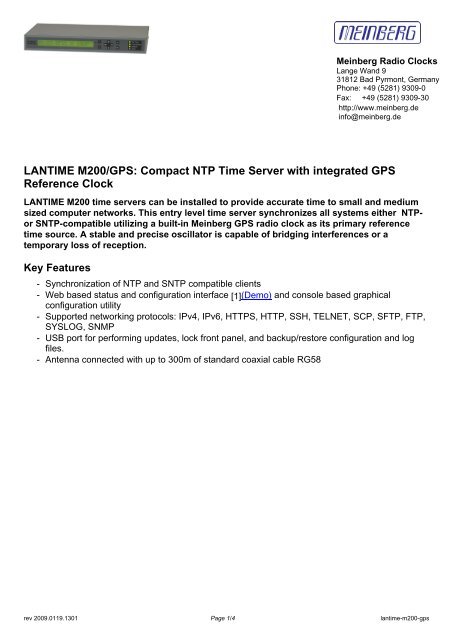 LANTIME M200/GPS: Compact NTP Time Server ... - TR instruments