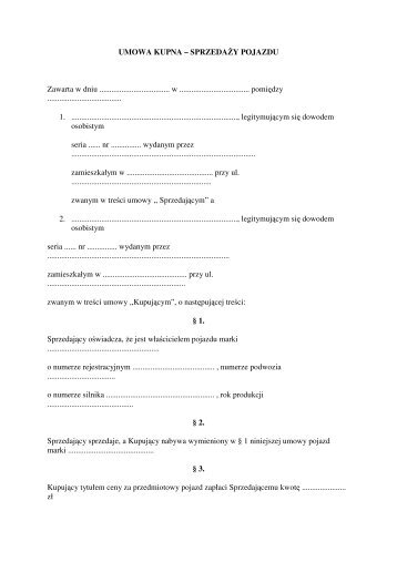 UMOWA KUPNA â SPRZEDAÅ»Y POJAZDU Zawarta w dniu ...