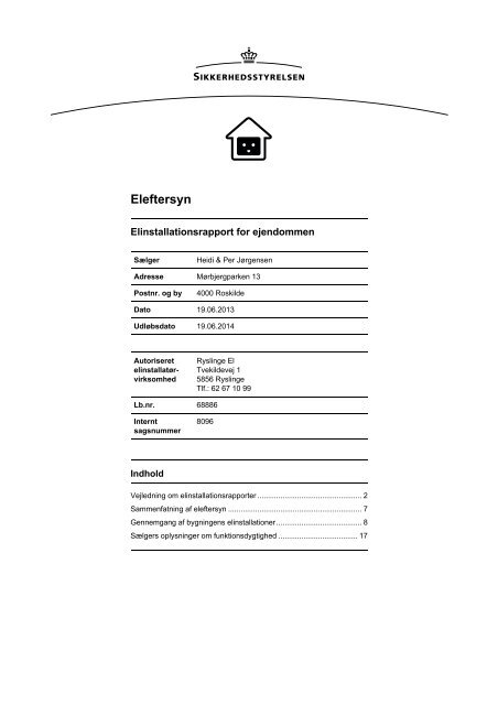 Elinstallationsrapport for ejendommen - Robin Hus