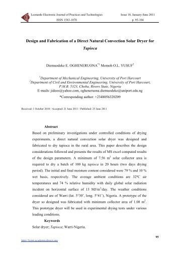 Design and Fabrication of a Direct Natural Convection Solar Dryer ...