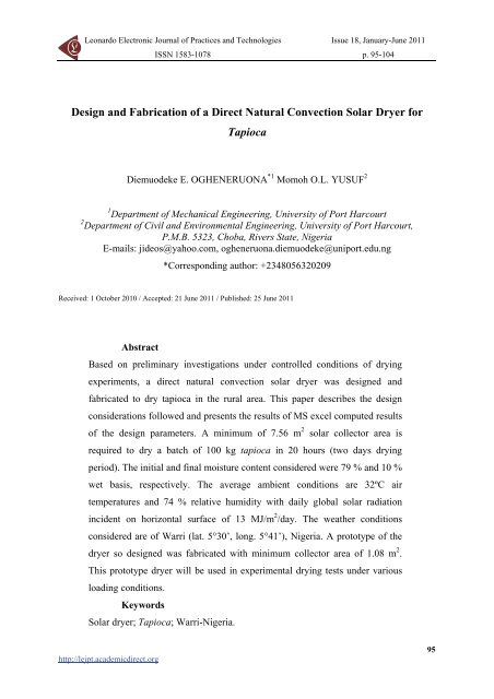 Design and Fabrication of a Direct Natural Convection Solar Dryer ...