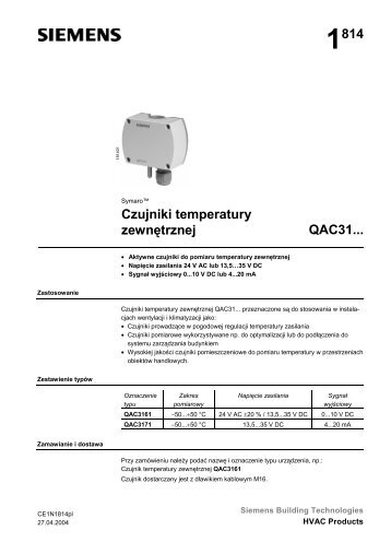 1814 Czujniki temperatury zewnÄtrznej QAC31... - ALPAT