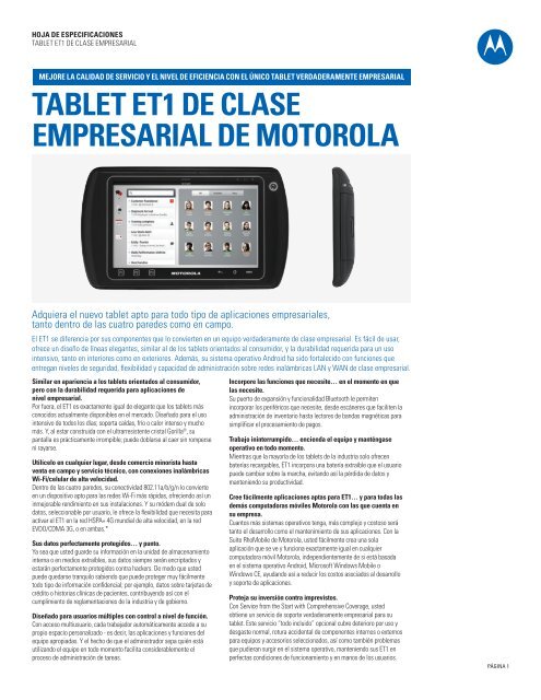 The Motorola ET1 enterprise tablet - Motorola Solutions
