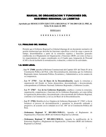 MANUAL DE ORGANIZACION Y FUNCIONES DEL MANUAL DE ...