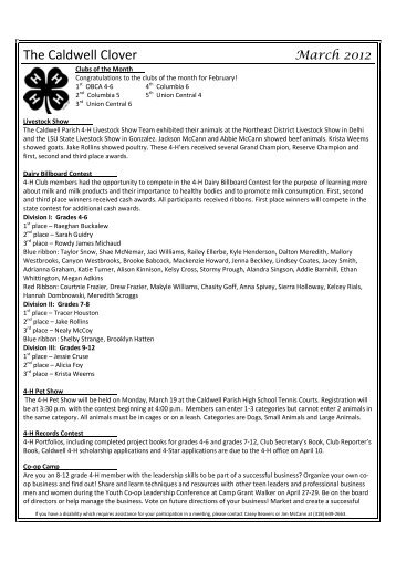 March 2012 Caldwell 4-H newsletter - The LSU AgCenter