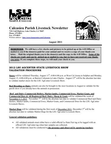 Calcasieu Parish Livestock Newsletter - The LSU AgCenter