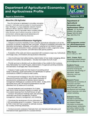 Department of Agricultural Economics and Agribusiness Profile