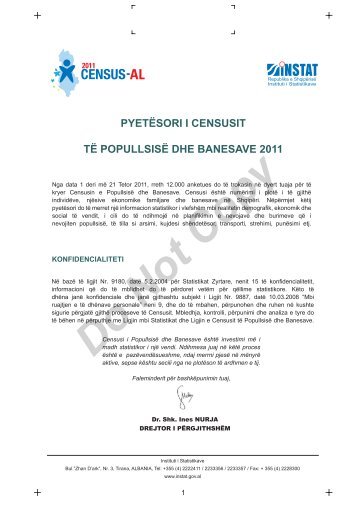 pyetësori i censusit të popullsisë dhe banesave 2011 - INSTAT