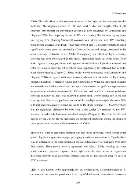 Investigating carotenoid loss after drying and storage of