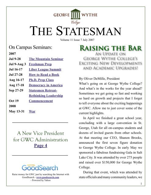 Raising the Bar - George Wythe University Newsletter