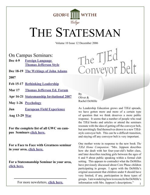 THE STATESMAN - George Wythe University Newsletter