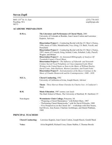 zopfi resume - Portland Symphonic choir