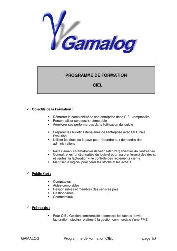 PROGRAMME DE FORMATION CIEL - GamaLog