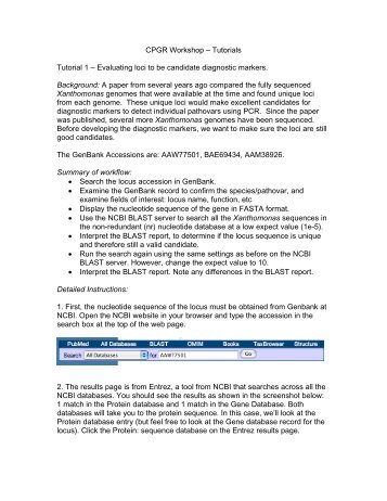 CPGR Workshop â Tutorials Tutorial 1 â Evaluating loci to be ...