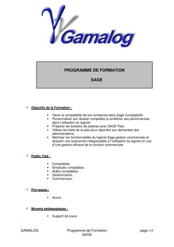 PROGRAMME DE FORMATION SAGE - GamaLog