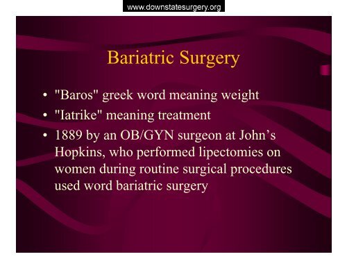 metabolic complications of bariatric surgery - Department of Surgery ...