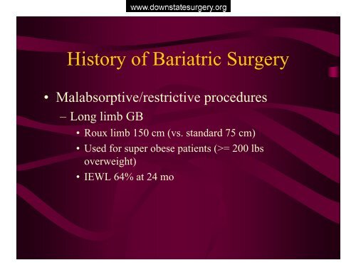 metabolic complications of bariatric surgery - Department of Surgery ...