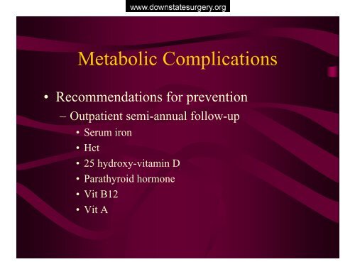 metabolic complications of bariatric surgery - Department of Surgery ...