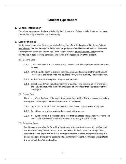 Student Expectations & Responsible iPad Use Policy