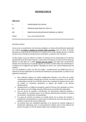 BonificaciÃ³n Adelantada - Rena Ware del PerÃº