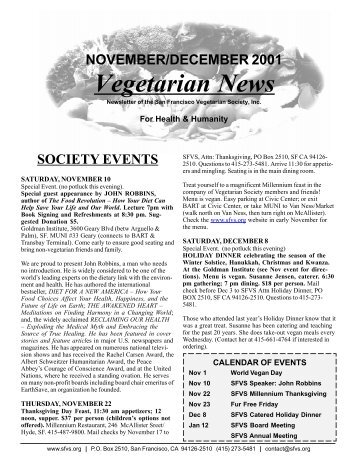 Vegetarian News - The San Francisco Vegetarian Society