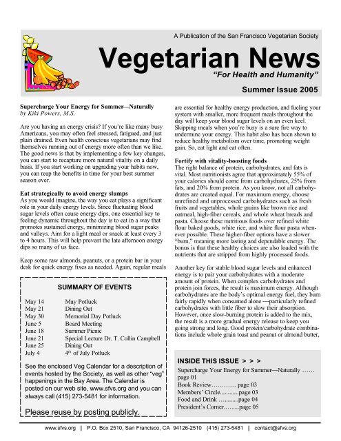 Vegetarian News - The San Francisco Vegetarian Society
