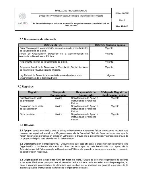 procedimiento para visitas de supervisiÃ³n a organizaciones de la ...