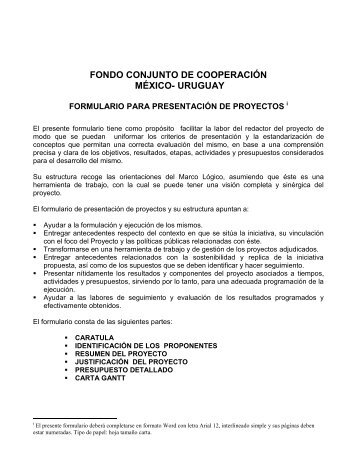 formulario de presentación de proyectos - Relaciones y Cooperación