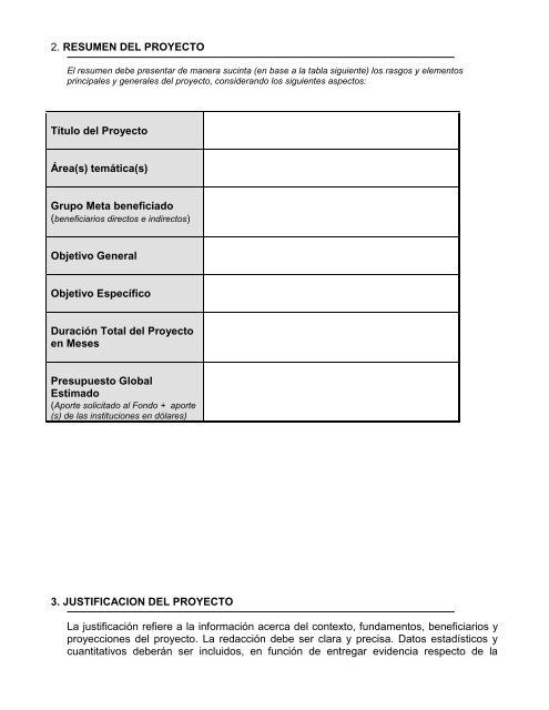 formulario de presentación de proyectos - Relaciones y Cooperación