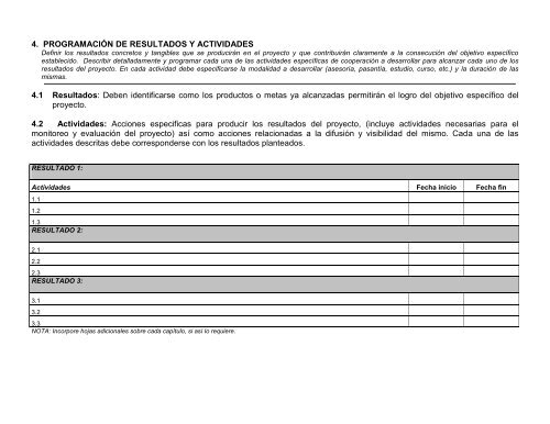 formulario de presentación de proyectos - Relaciones y Cooperación