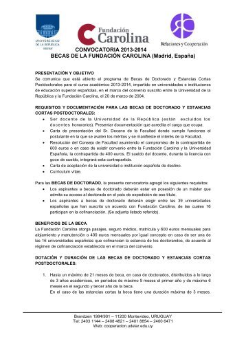 Convocatoria Fundación Carolina 2013_2014 - Relaciones y ...