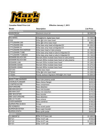 Canadian Retail Price List Effective January 1, 2013 ... - Erikson Music