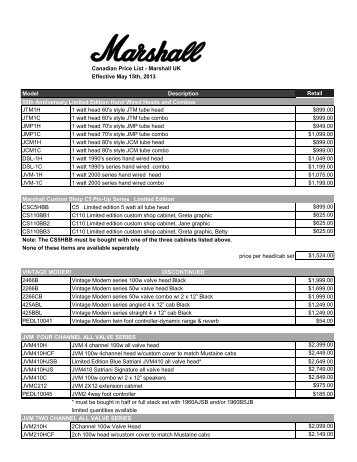 Canadian Price List - Marshall UK Effective May ... - Erikson Music