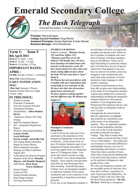 Newsletter 8th April 2011 - Emerald Secondary College