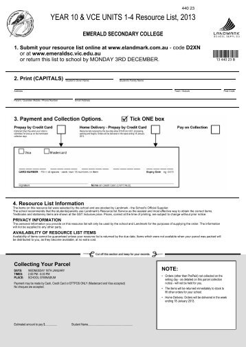 Year 10 & VCE Units 1-4 Booklist 2013 - Emerald Secondary College