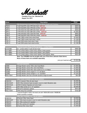 Canadian Price List - Marshall UK August 1st, 2013 ... - Erikson Music