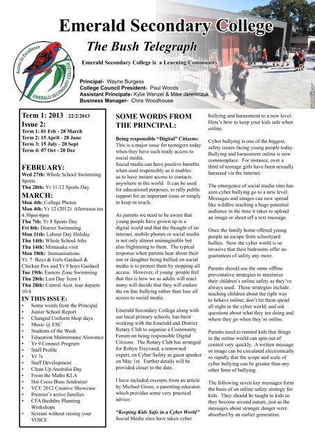 Newsletter 22nd February 2013 - Emerald Secondary College
