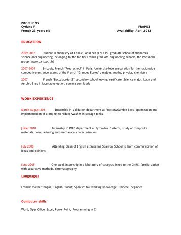 EDUCATION WORK EXPERIENCE Languages Computer skills - ccifc