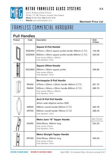 Pull Handles - Metro GlassTech