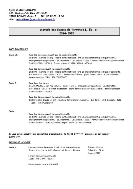 Terminale Lyca C E Chateaubriand