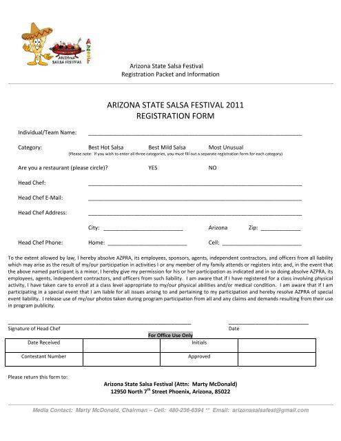 Arizona State Salsa Festival Registration Packet and Information