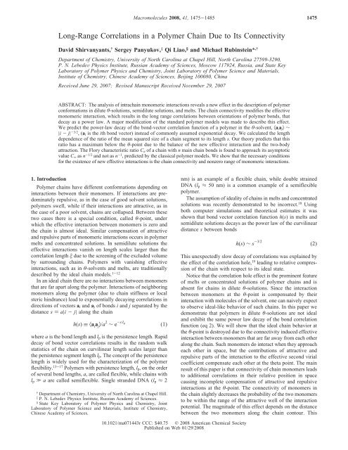 Long Range Correlations In A Polymer Chain Due To Its Connectivity