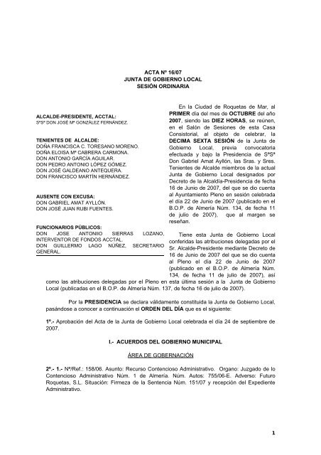 ACTA Nº 16/07 - Ayuntamiento de Roquetas de Mar