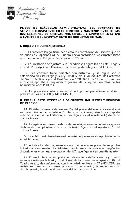 pliego de cláusulas administrativas del contrato de servicio ...