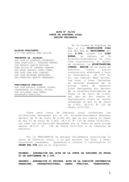 ACTA Nº 54/04 - Ayuntamiento de Roquetas de Mar