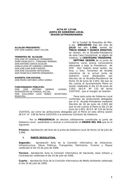 ACTA Nº 137/06 - Ayuntamiento de Roquetas de Mar